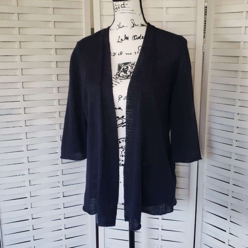 Eileen Fisher Elegant Navy Women's 100% Linen Open Cardigan Size M